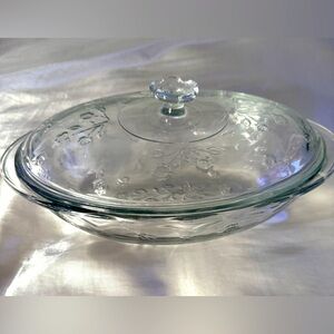 Vintage-Style Clear Glass Covered Serving Dish with Floral Etching